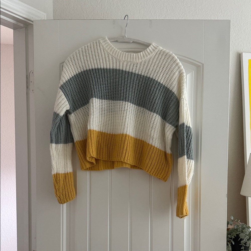 Sincerely Jules Cream, Gray & Mustard Colorblock Crew Sweater